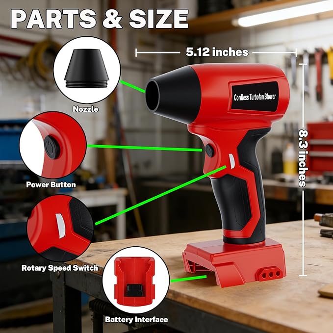 Cordless Dust Blower Compatible with Milwaukee M18 18V Battery, Handhled Leaf Blower Electric Compressed Air Duster Turbo Jet Fan with Nozzles for Blowing Leaves and Dust