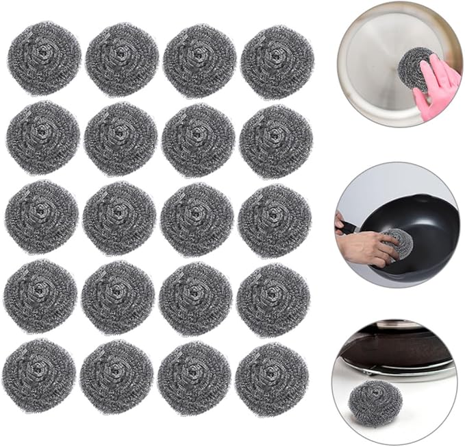 20pcs Pot Cleaning Balls Metal Scrubbers for Kitchen Grill Oven and Pan Cleaning Scrubbers for Tough Stains and Grease Removal