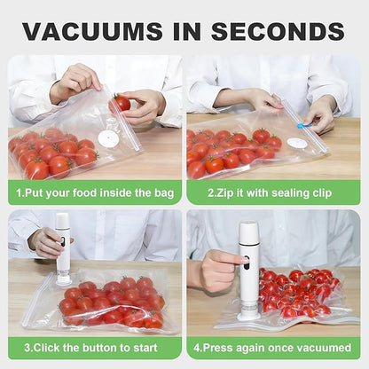 Compact Vacuum Sealer for Food: Visible Water Tank Handheld Vacuum Sealer with 15 Reusable Bags for Seal Meal Saver, Portable Food Sealer, Gifts for Mom, Wife, Chef