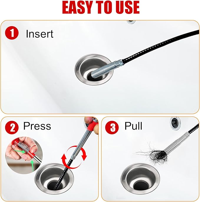 Drain Snake Hair Clog Remover Tool - Sink Drain Cleaner for Sewer Kitchen Bathroom Shower Tub Toilet Clogged Drains Opener Cleaning Tool, Flexible Grabber Claw Pick Up Reacher Tool