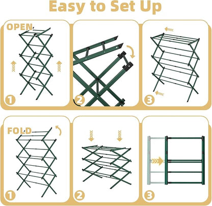 BAKON Foldable Space Saving Clothes Drying Rack, Extendable Rustproof Laundry Rack for Indoor Outdoor Dorm Room Apartments RV, Green