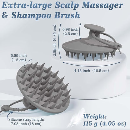 Manmihealth Silicone Back Scrubber & Soft Bath Glove, Silicone Scalp Massager Set 5 PCS, Super-Exfoliating Body Scrubber Shower Brush & Shampoo Brush Combination, with 2 Free Hooks (Style 1 Gray)