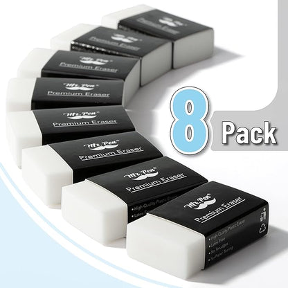 Mr. Pen- White Pencil Eraser, 8 Pack, Large Latex Free Block Erasers for School, Office, Art Sketching, Homework, Exams, Clean Smudge-Free Correction