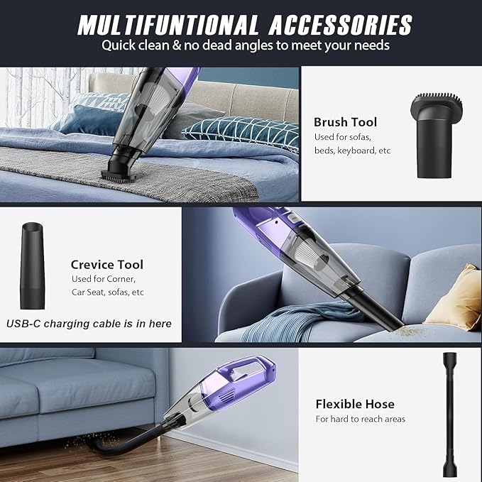 Handheld Vacuum Cordless — 3-In-1 Hand Held Vacuum Rechargeable With 8KPa Suction, Lightweight 1.7 Lbs Handheld Vac, Quick Dust Removal & Cleaning Tool With Accessories Storage For Car, Kitchen & Home
