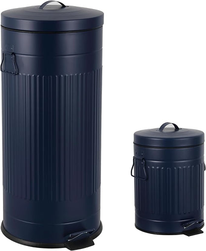 happimess HPM1018D Theo Retro 8-Gallon Step Trash Can with Soft-Close Lid and Free Mini Trash Can for Home, Kitchen, Bathroom, Living Room, Office, Denim Blue
