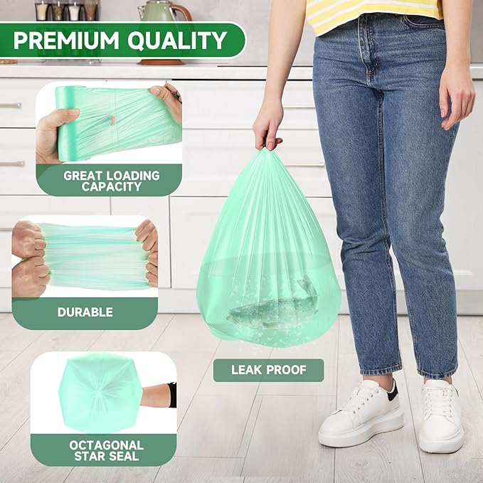 4 Gallon Small-Trash-Bag Unscented Bathroom Biodegradable - Mini Garbage Can Bags Green Compostable Kitchen Office Car Waste Basket Liners 100 count Tiny Strong Thick Chenyucheng