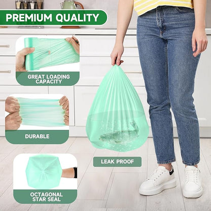 1.6 Gallon Mini Trash-Bags For Bathroom Compostable - Green Small Garbage Bags（Fit 1.3-1.5Gal）Biodegradable 100 Count 6 Liter Unscented Tiny Waste Basket Liners Kitchen Office Car Thick Chenyucheng