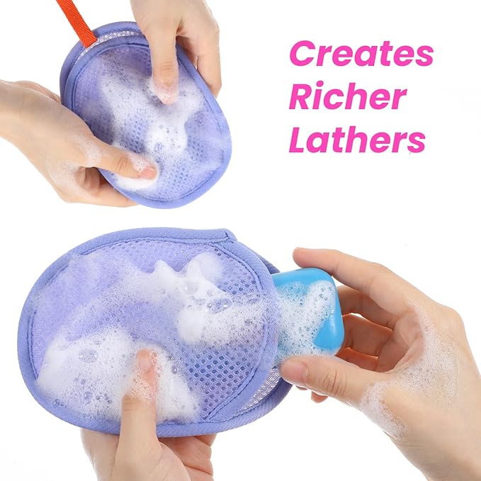 4 Pcs Mesh Soap Bag, Exfoliating Soap Pouch, Soaps Loofah Pouch for Women and Men, Bar Soaps Scrubber Pouches for Shower Bathing Accessories (Gray, Purple, Orange, Coffee)
