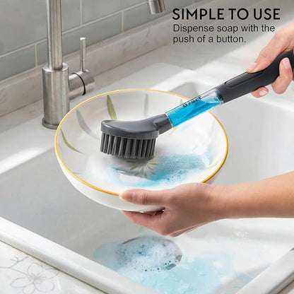 Soap Dispensing Dish Brush (2 Pack) – Ergonomic Kitchen Scrub Brush with Soap Dispenser Handle – Non-Slip Dish Scrubber for Pot, Pan, and Sink Cleaning – Easy-to-Handle Washing Brushes for Home
