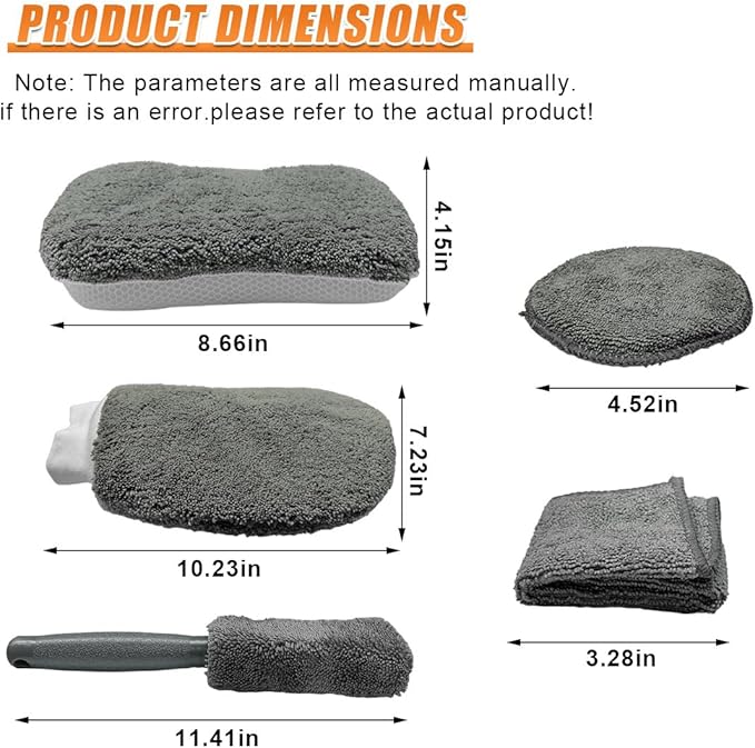 9PCS Car Cleaning Kit, No-Scratch Auto Detailing Tools Set with Wash Mitt, Large Sponge, Wheel Brush, Wax Applicator Pads and Microfiber Towels for Car Interior and Exterior Care (Gray)