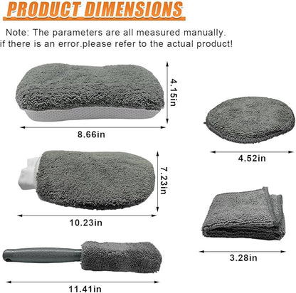 9PCS Car Cleaning Kit, No-Scratch Auto Detailing Tools Set with Wash Mitt, Large Sponge, Wheel Brush, Wax Applicator Pads and Microfiber Towels for Car Interior and Exterior Care (Gray)