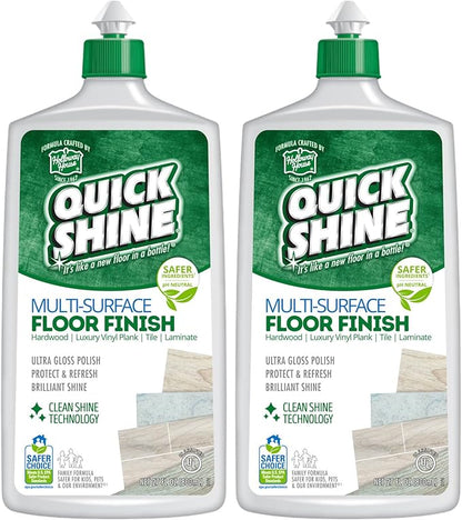Quick Shine Multi-Surface Floor Finish-Polish 27oz-2pk | Safer Choice, No PFAS, pH Neutral Clean Shine Technology | Squirt & Spread | For Wood, Laminate, LVP, LVT, Tile & Stone | Made in USA