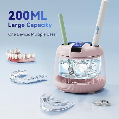 Ultrasonic Retainer Cleaner Machine 48kHz, Dental Cleaning Pod, Ultrasonic Retainer Cleaner for Dentures, Aligners, Mouth Guards, Toothbrush Heads and Jewelry with 200ML Capacity, LAB Supply