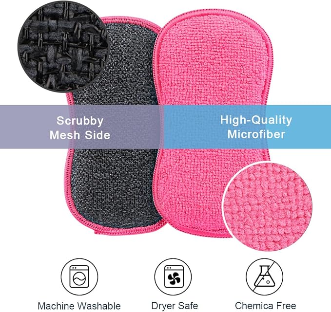 HOMEXCEL 12 Pack Multi-Purpose Scrub Sponges Kitchen Dish Sponge Non-Scratch Microfiber Sponge for Efficiently Cleaning Dishes Pots Pans, Pink