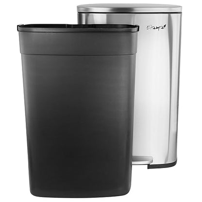 Elama Kitchen, Home and Office Versatile Step Trash/Recycling Bin with Slow Close Mechanism (13 Gallon Silver)