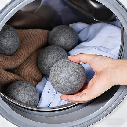 6 Pack Wool Dryer Balls Laundry Reusable Anti Static, Wool Laundry Balls for Dryer Reduces Clothing Wrinkles Natural Fabric Softener Last 1000+ Loads (Dark Grey, 2.75 in/7 cm)