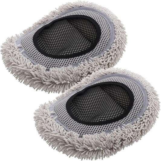 2pcs Car Wash Brush Mop Kit with Soft Scratch-Free Chenille Replacement Heads, Long Handle Extendable Car Cleaning Brushes for Exterior Care and Garage Use