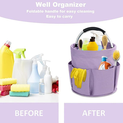17L Cleaning Caddy with Handle, Cleaning Supplies Organizer, Foldable Storage Basket, Cleaning Supply Caddy, Portable Multi Cleaning Bucket Bag for Home, Garden (Purple)
