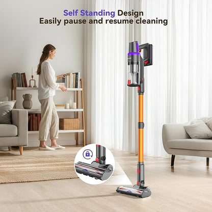 TechRise Cordless Vacuum Cleaner, 500W/45Kpa Stick Vacuum for Home, Anti-Tangle Brush & 8-in-1 Self-Standing, Up to 60Mins Runtime Lightweight with LED Display for Hardwood Floor,Carpet,Pet Hair