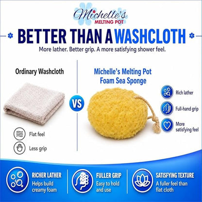 Michelle's Melting Pot Exfoliating Foam Sea Sponge, Natural Feel, Shower Loofah, Bath Sponge, Rich Lather (Set of 3)
