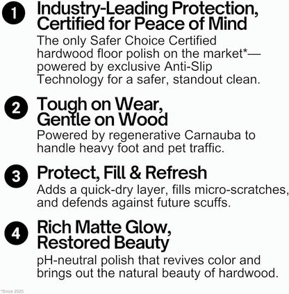 Quick Shine Hardwood Floor Luster-Polish 27oz-6pk | Plant-Derived w/Carnauba | Safer Choice, No PFAS, pH Neutral | Ready to Use Formula w/Anti-Slip Technology | Simply Squirt & Spread | Made in USA