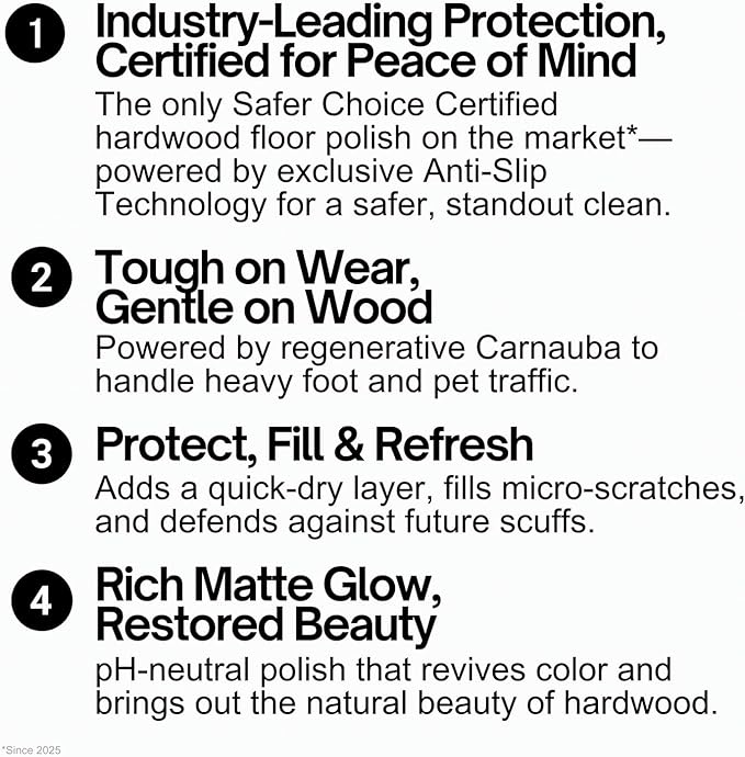 Quick Shine Hardwood Floor Luster-Polish 64oz-2pk Plant-Derived w/Carnauba Safer Choice, No PFAS, pH Neutral Ready to Use Formula w/Anti-Slip Technology Simply Squirt & Spread Made in USA