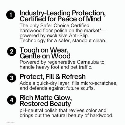 Quick Shine Hardwood Floor Luster-Polish 27oz | Plant-Derived w/Carnauba | Safer Choice, No PFAS, pH Neutral | Ready to Use Formula w/Anti-Slip Technology | Simply Squirt & Spread | Made in USA
