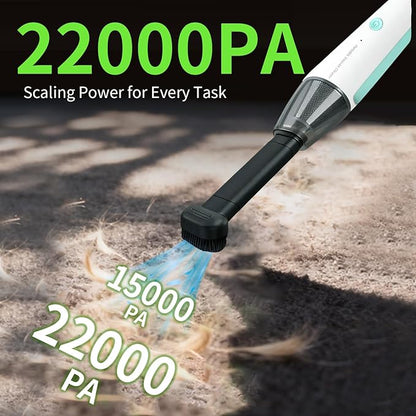 Car Vacuum, Handheld Vacuum Cordless 20000Pa Suction with 2 Suction Modes, 2-in-1 Portable Mini Car Vacuum Cleaner Cordless Vacuum Rechargeable Type-C Charge for Car, Desk, Keyboards（Green