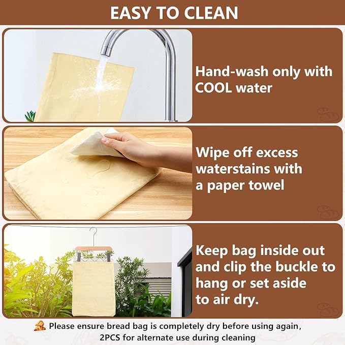 Reusable Beeswax Bread Bags for Sourdough, XL Capacity Upgrade Food Storage Bag, 100% Natural Cotton and Beeswax, Keep Freshness for Homemade Bread, Portable sourdough bread bags, 2 Pack | Freezer Safe