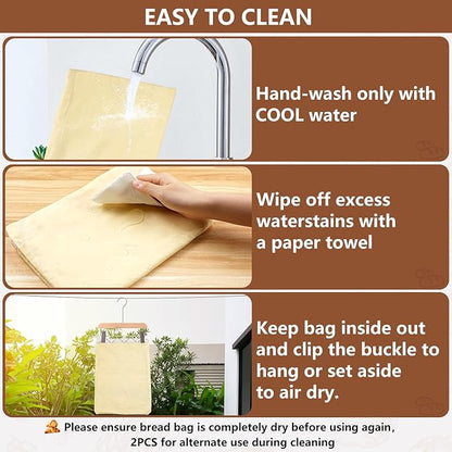 Reusable Beeswax Bread Bags for Sourdough, XL Capacity Upgrade Food Storage Bag, 100% Natural Cotton and Beeswax, Keep Freshness for Homemade Bread, Portable sourdough bread bags, 2 Pack | Freezer Safe