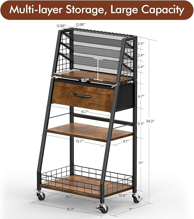 Housolution 3 Tier Rolling Cart with Drawer, Utility Cart with Lockable Wheels, Multi-Functional Arts and Crafts Organizer Storage for Brushes & Paints & Artifacts, Ideal for Home Office Studio