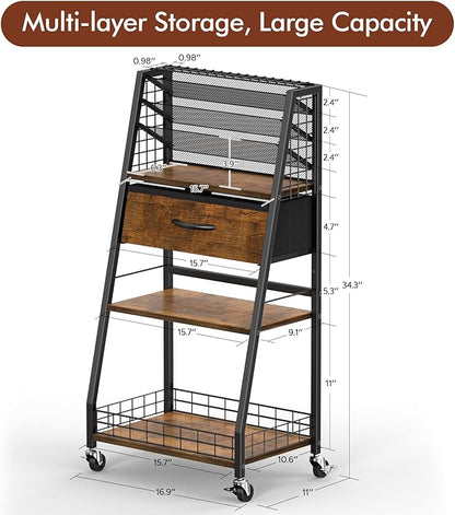 Housolution 3 Tier Rolling Cart with Drawer, Utility Cart with Lockable Wheels, Multi-Functional Arts and Crafts Organizer Storage for Brushes & Paints & Artifacts, Ideal for Home Office Studio