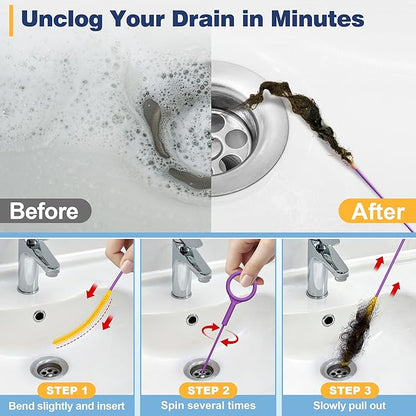 Drainsoon 35-Inch Metal Drain Snake Hair Clog Remover, Reusable Sink Snake Drain Hair Remover Tool, Flexible Break-Resistant Plumbing Snake Drain Cleaner for Shower, Bathtub, and Kitchen Sink (5 Pack)