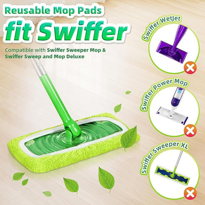 Reusable Mop Pads fit Swiffer Sweeper Mop - Microfiber Wet Pads Refill & Machine Washable Dry Sweeping Cloths for Mopping All Sealed Floors - Hardwood, Laminate, Tile & Stone (Mop is not Included)