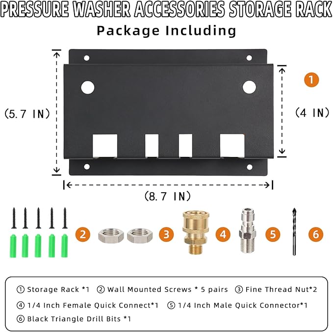 Pressure Washer Gun Holder,Foam Cannon Holder for Pressure Washer Gun, Foam Cannon,Fit 1/4 Inch Quick Connector,Pressure Washer Nozzle Tips and Wand Extension Storage Rack Wall Mounted