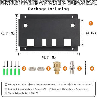 Pressure Washer Gun Holder,Foam Cannon Holder for Pressure Washer Gun, Foam Cannon,Fit 1/4 Inch Quick Connector,Pressure Washer Nozzle Tips and Wand Extension Storage Rack Wall Mounted