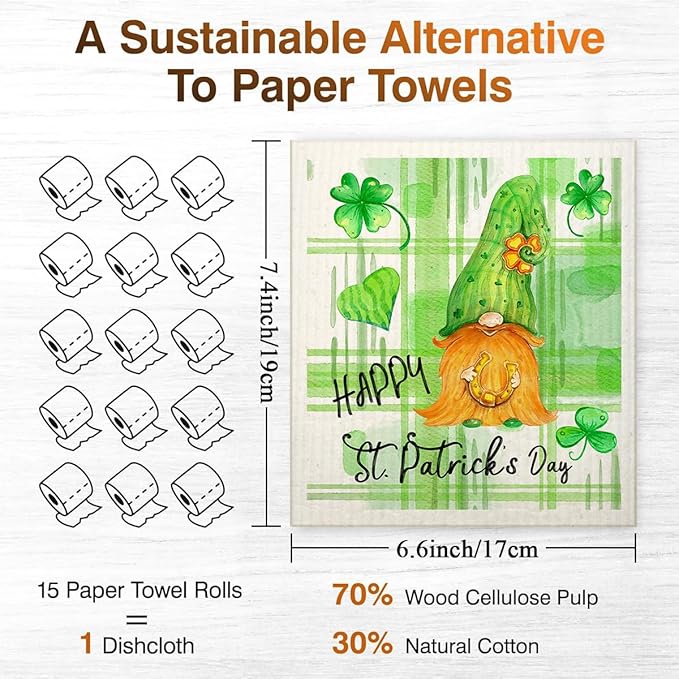 Swedish Dishcloths for Kitchen | 6 Pack Floral Reusable Paper Towels Washable | Swedish Dish Towels | Non-Scratch Cellulose Sponge Cloths | No Odor, Biodegradable Cleaning Cloths, Saint Phat 1
