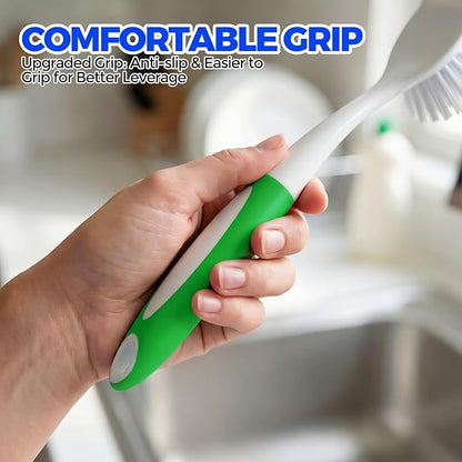 Holikme 4 Pack Dish Brush with Handle Set - 2 Pack Kitchen Dish Brush with Handle, 2 Straw Brushes, Deep Cleaning Dish Brush for Kitchen Sink Dishes, Pot and Pans, Green