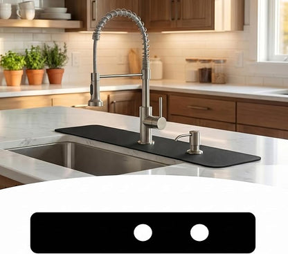 Faucet Mat for Kitchen Sink 2 Holes: 30"Lx5.5"W Absorbent Splash Guard Fits 8" On-Center Faucet with Soap Dispenser or Air Gap - Cuttable Drip Catcher for Irregular & 3, 4 Hole Sinks with Side Sprayer