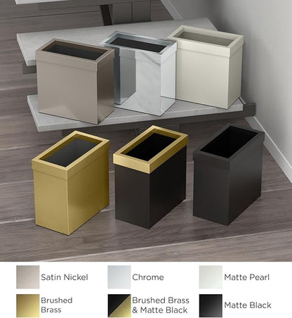 Gatco Small Bathroom Trash Can with Lid, Rectangle 3 Gallon Stainless Steel Wastebasket, Under Sink, Chrome, for Bathroom, Bedroom, Office (1916)