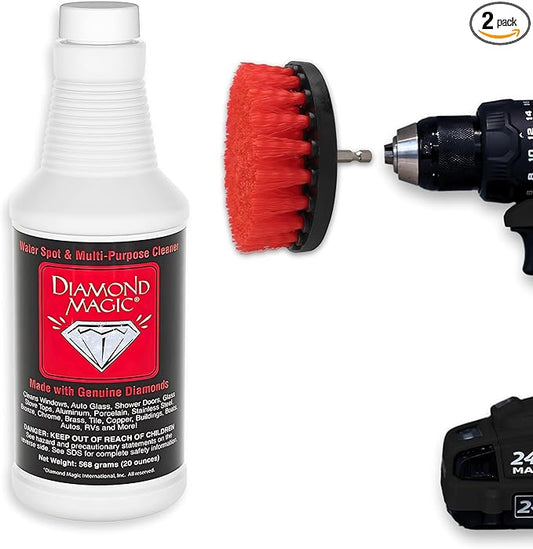 20oz Commercial/Janitorial Hard Water Spot Cleaner & Stain Remover Combo Pack w/ 4" Drill Brush Accessory