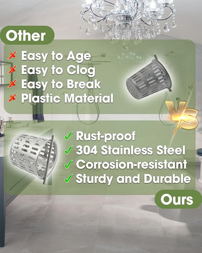 1 Pc Debris and Hair Strainer for Shower Drains Floor Drain, 2 Inch Stainless Steel Debris Basket Hair Trap Catcher with 1 Lifting Hook, Straight Type