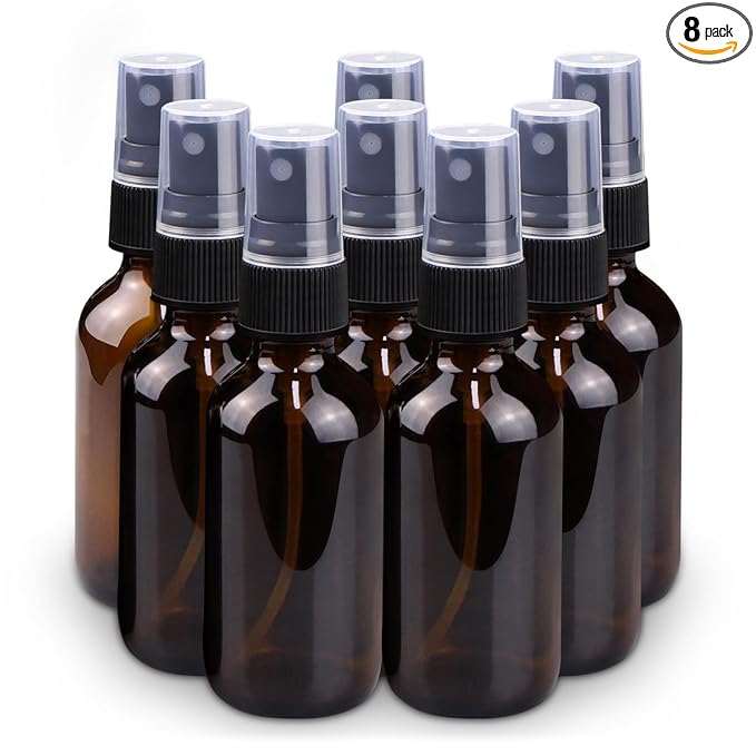Wedama Spray Bottle, 2 oz Fine Mist Glass Spray Bottles, Little Refillable Liquid Containers for Watering Flowers Cleaning (8 Pack, Amber)