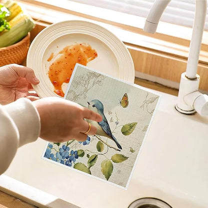 Bird Swedish Dishcloths for Kitchen, Swedish Dish Cleaning Cloths for Spring，Papaya Reusable Paper Towels, 4 Pack Dish Towels for Kitchen, Reusable Paper Dishcloths Washable