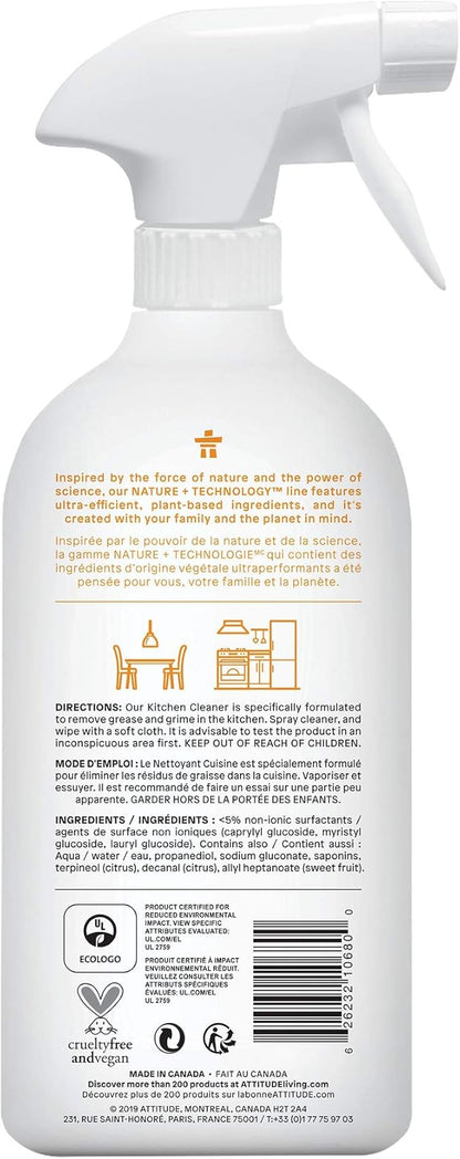ATTITUDE Kitchen Cleaner Spray, EWG Verified, Degreaser Spray to Cut Grease & Grime, Plant-Based & Vegan, Citrus Zest Scent, 27.1 Fl Oz (Pack of 2)