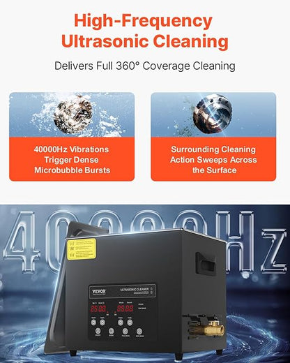 VEVOR Ultrasonic Cleaner, 10L, 600W Heating Power Ultra Sonic Cleaning Machine with Gentle Mode & Upgraded Degassing, 4 PCS Transducers, 40kHz Industrial Ultrasound Cleaner for Jewelry, Beakers, Tools
