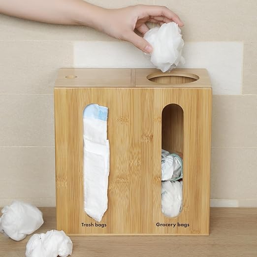 GOBAM Trash Bag Dispenser & Grocery Bag Holder, Large Capacity Plastic Bag Organizer with 3 Installation Options, Trash Bag Holder for Cabinet Door, Under Sink, Wall Mount–Ideal for Kitchen Organizer