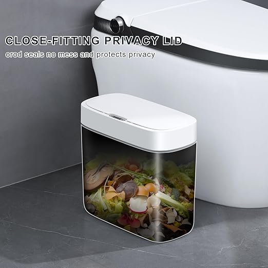 funest Bathroom Trash Can with Lid, 3.2 Gallon Automatic Touchless Garbage Can,Slim Motion Sensor Narrow Trash Basket for Bathroom, Bedroom, Laundry, Office,RV White