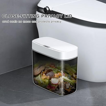 funest Bathroom Trash Can with Lid, 3.2 Gallon Automatic Touchless Garbage Can,Slim Motion Sensor Narrow Trash Basket for Bathroom, Bedroom, Laundry, Office,RV White