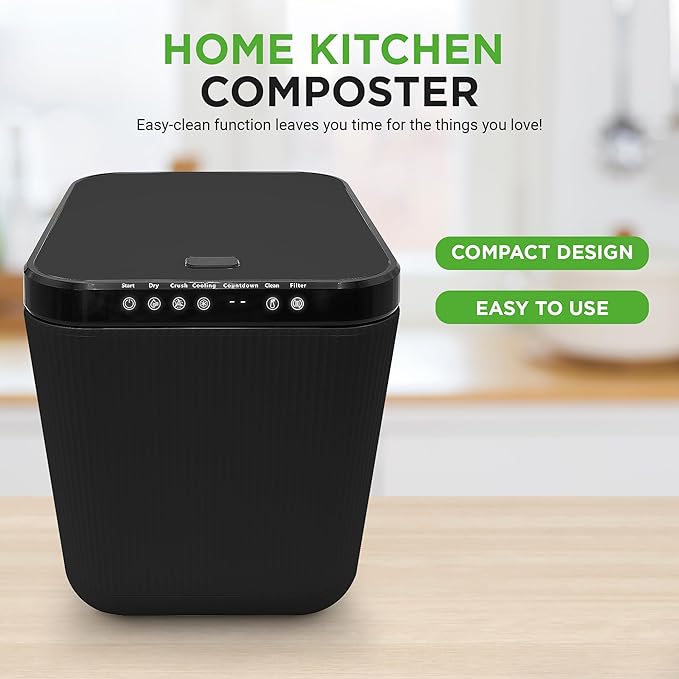 NutriChef Electric Kitchen Composter | 3 Quart Food Recycler | Food Waste Compost Bin for Countertop | 1 Button to Compost, Easy to Clean Composter Bucket | Low Noise, Odorless & Auto Clean | Grey